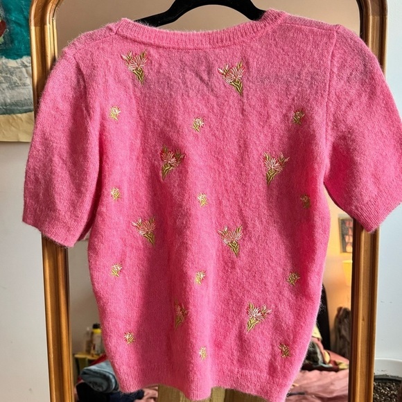 NWT Moschino Couture Mohair Alpaca Barbie Pink Floral Cap Sleeve Sweater EU 38 - Picture 2 of 4